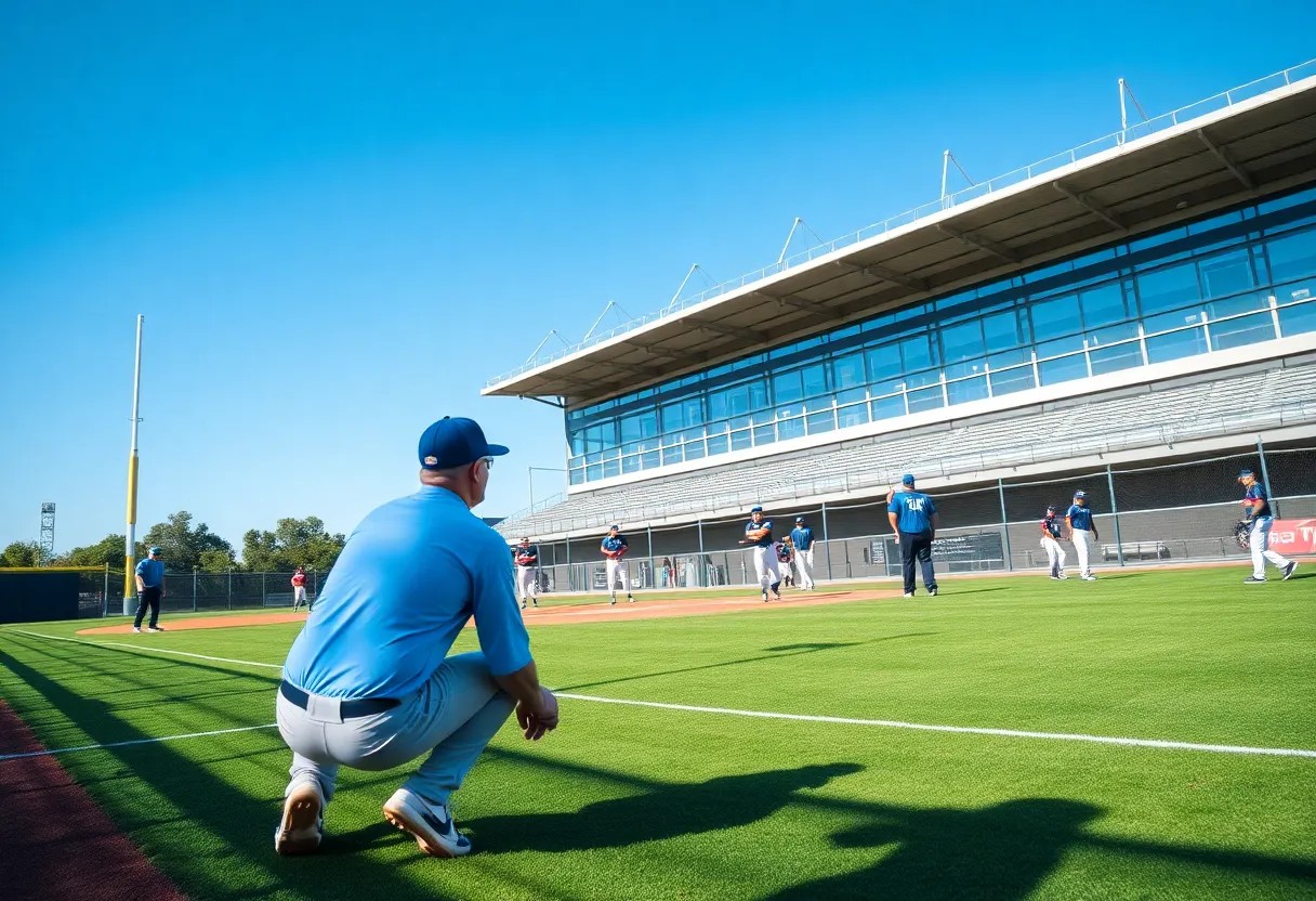 UNC Asheville baseball team practicing on the field