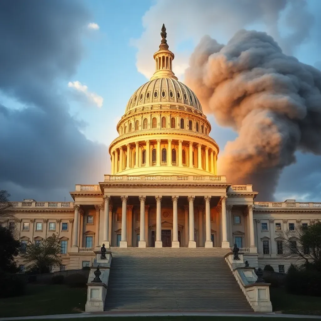 The U.S. Capitol building surrounded by elements representing environmental regulations.