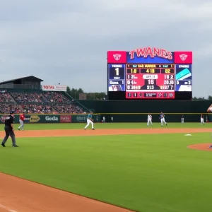Players celebrating a baseball victory at the field