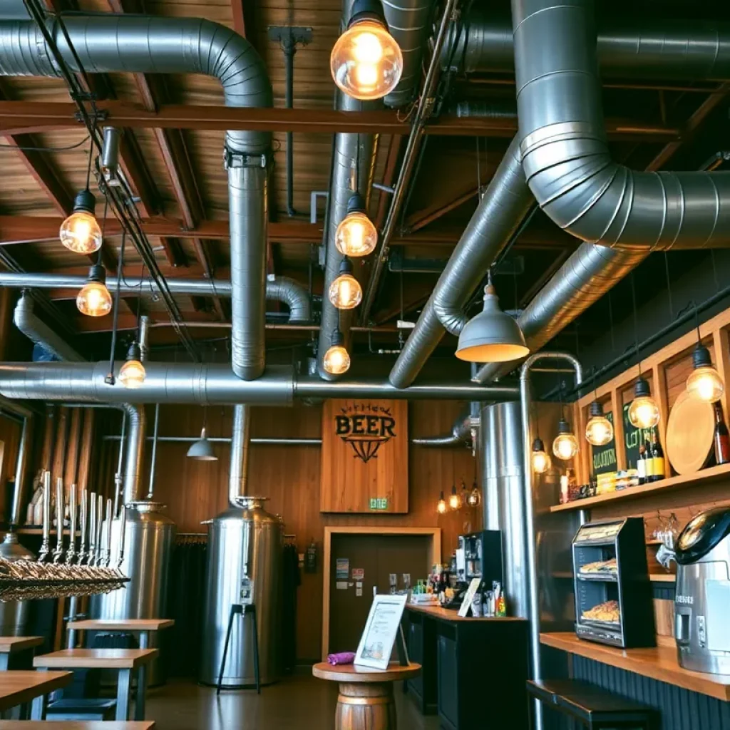 Interior of Wicked Weed Brewing's Funkatorium showing craft beer taps and food menu.