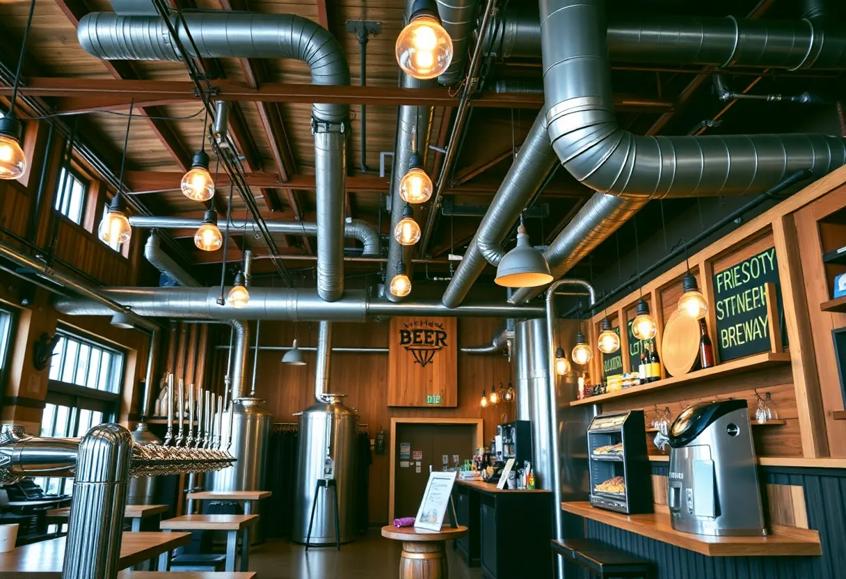 Interior of Wicked Weed Brewing's Funkatorium showing craft beer taps and food menu.