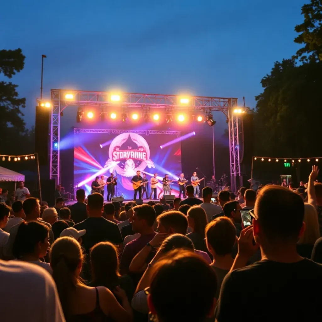 Crowd enjoying the Wilco concert at Asheville Yards Amphitheater
