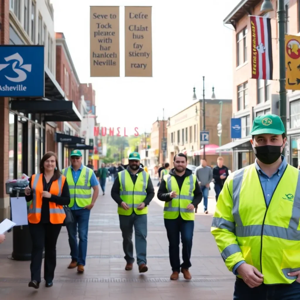 Ambassadors in Asheville's downtown promoting safety and cleanliness