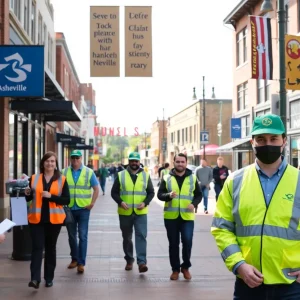 Ambassadors in Asheville's downtown promoting safety and cleanliness