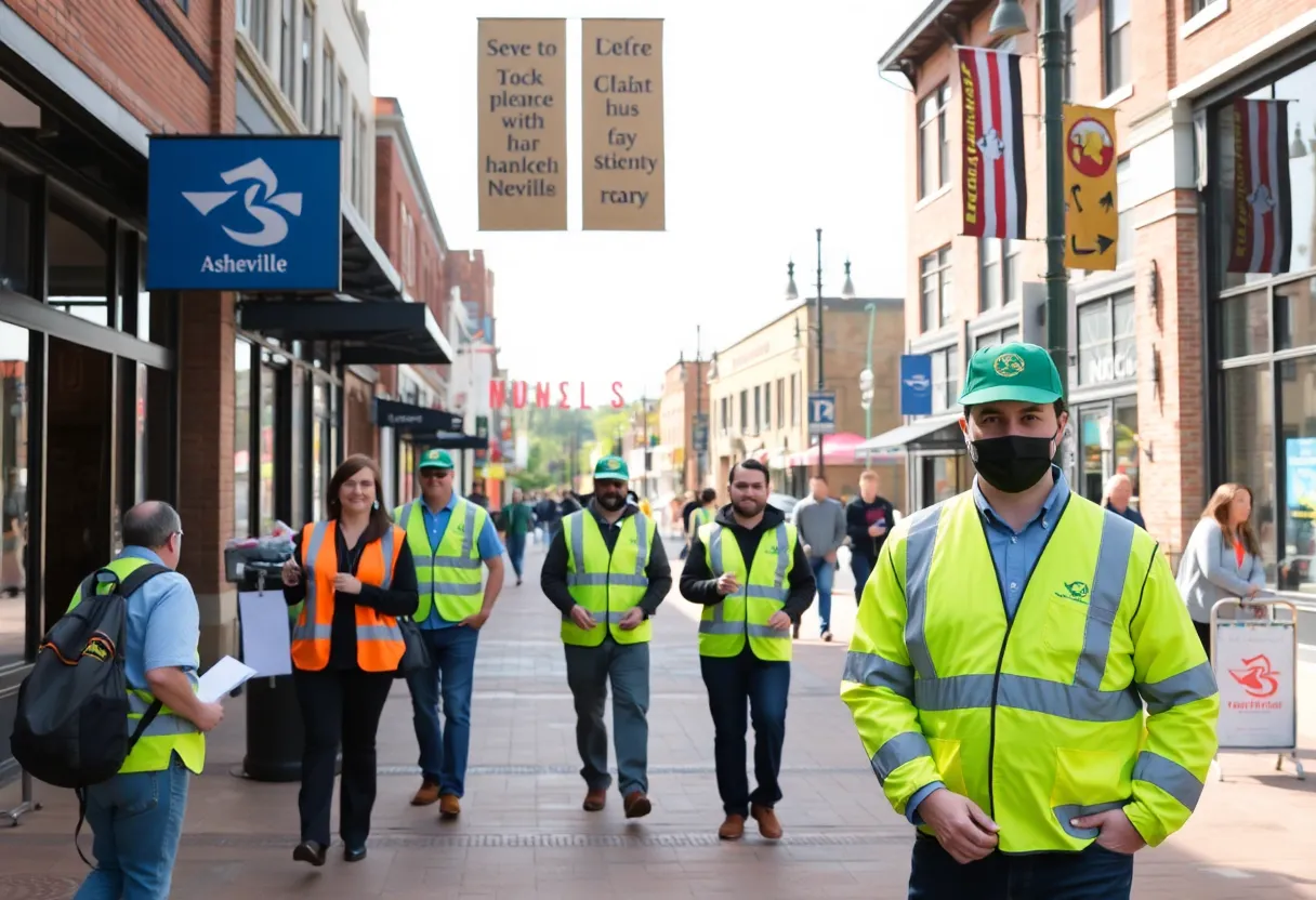 Ambassadors in Asheville's downtown promoting safety and cleanliness