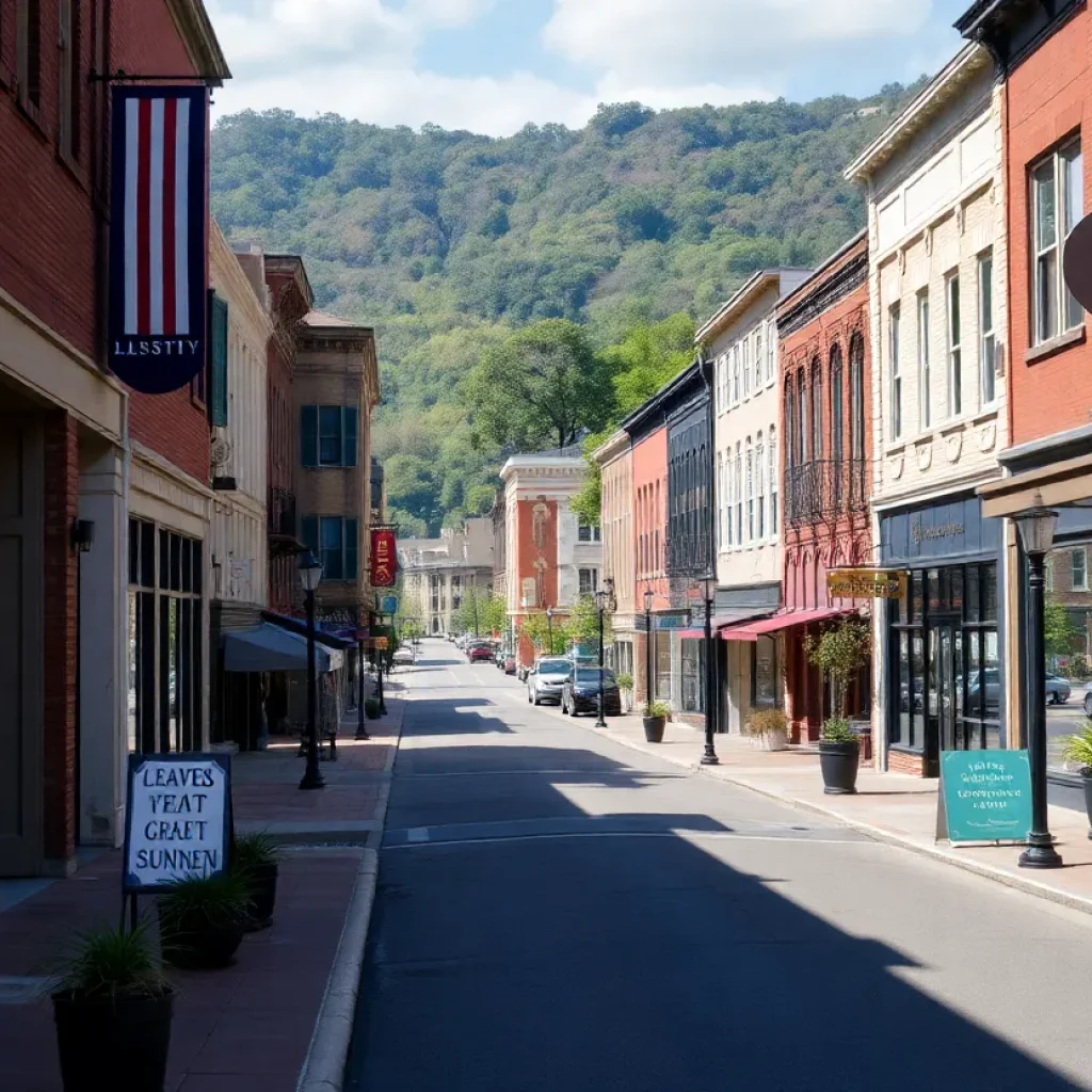 Empty streets in downtown Asheville, NC showing effects of decreased tourism