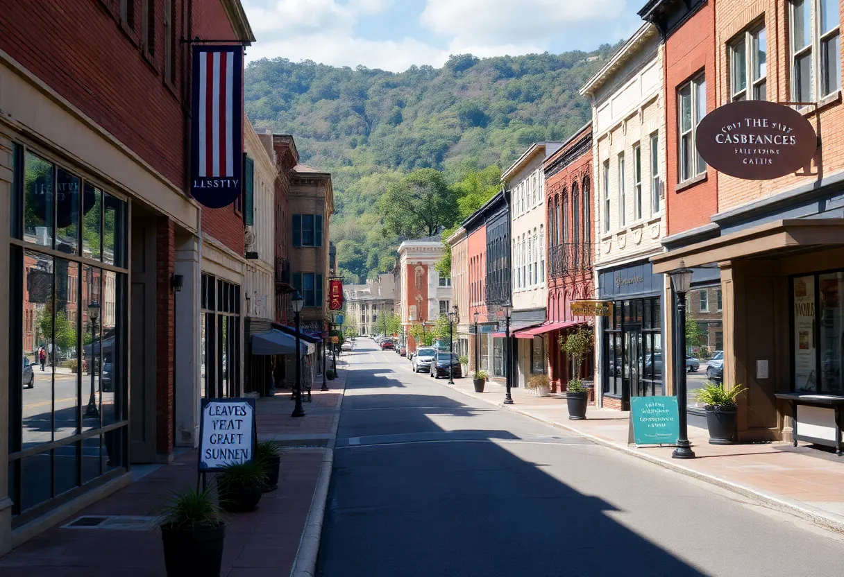 Empty streets in downtown Asheville, NC showing effects of decreased tourism