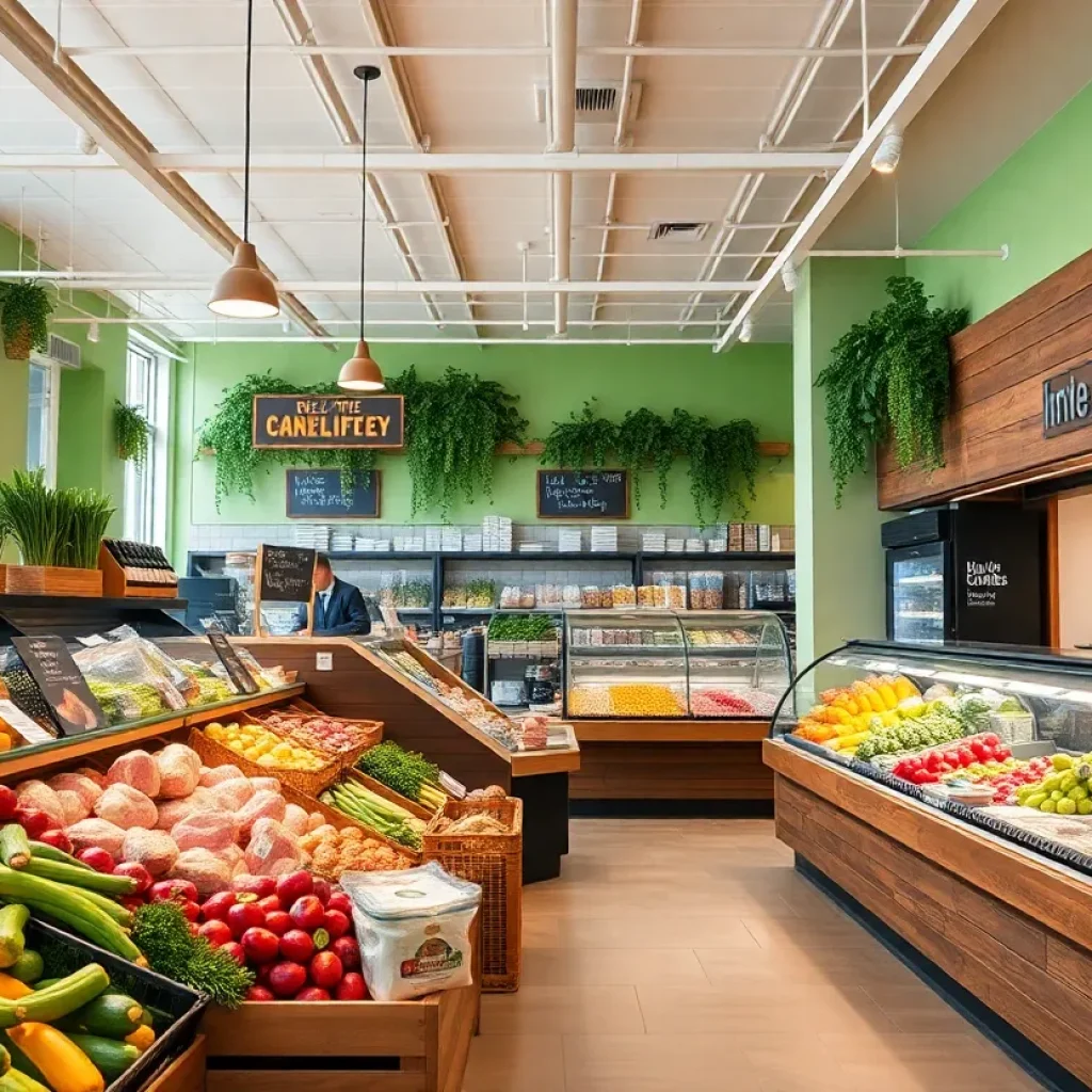 Interior of Asheville Forager grocery store with organic produce and deli
