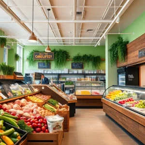 Interior of Asheville Forager grocery store with organic produce and deli