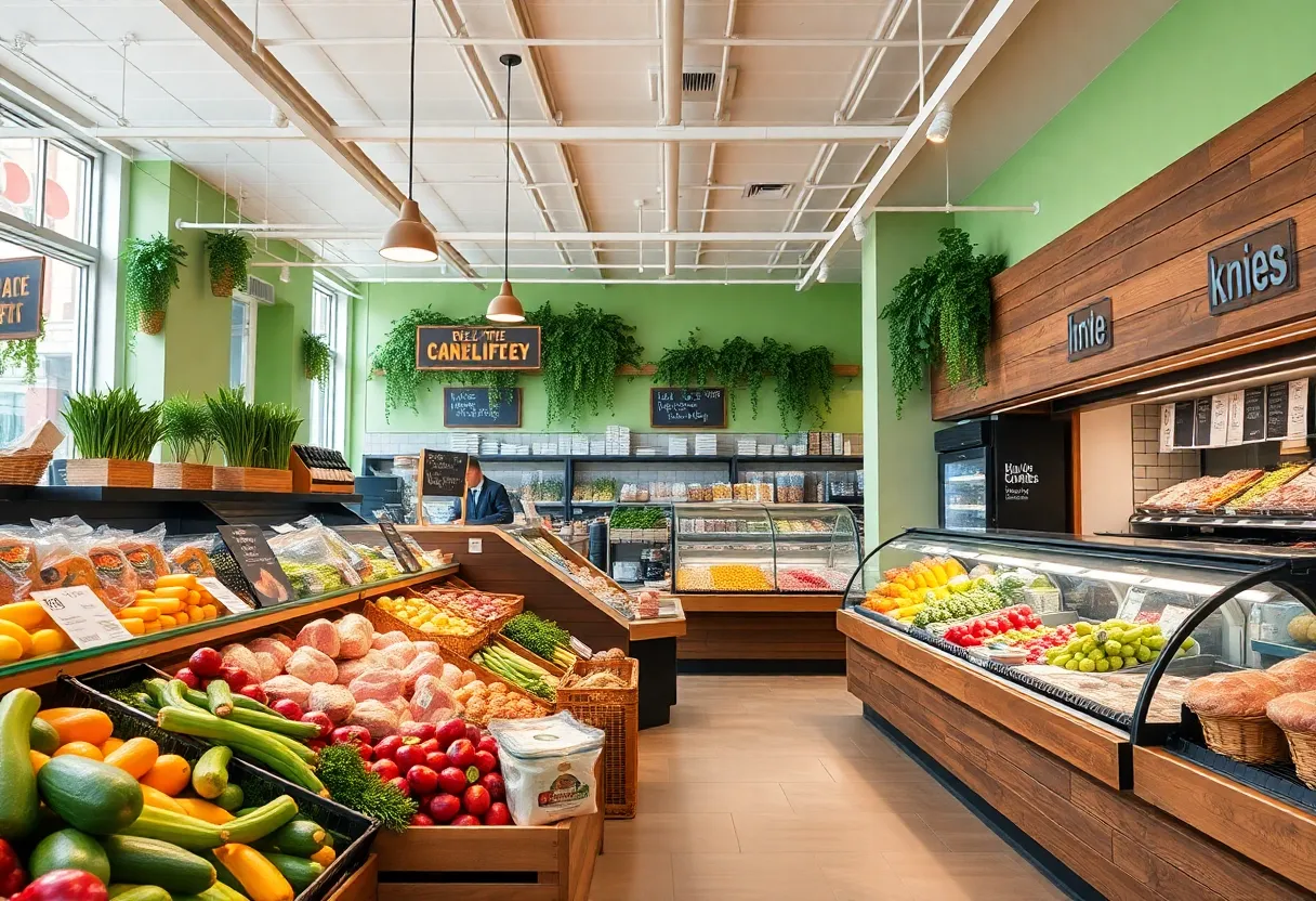 Interior of Asheville Forager grocery store with organic produce and deli