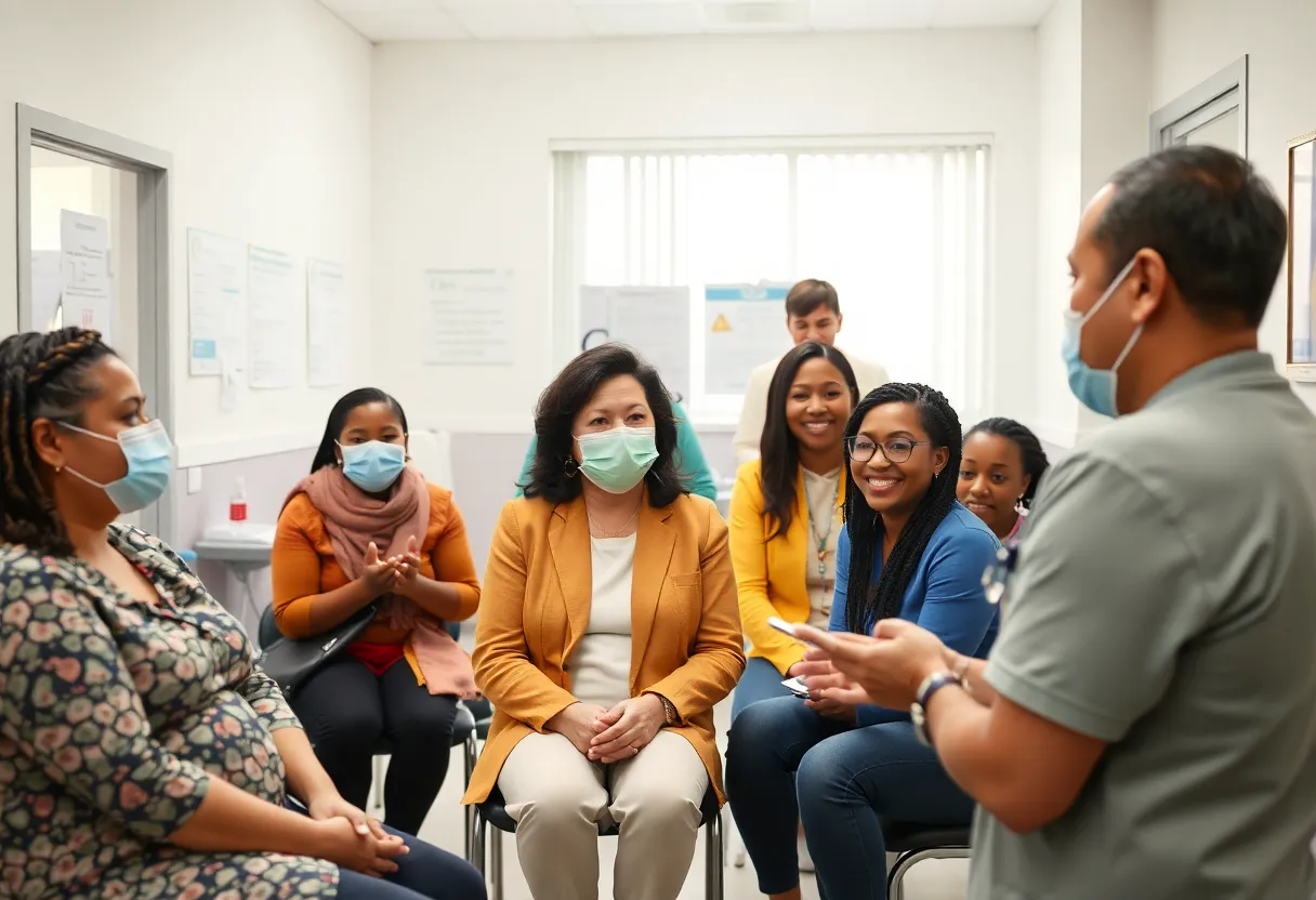 Community members receiving free healthcare services at a clinic in Asheville