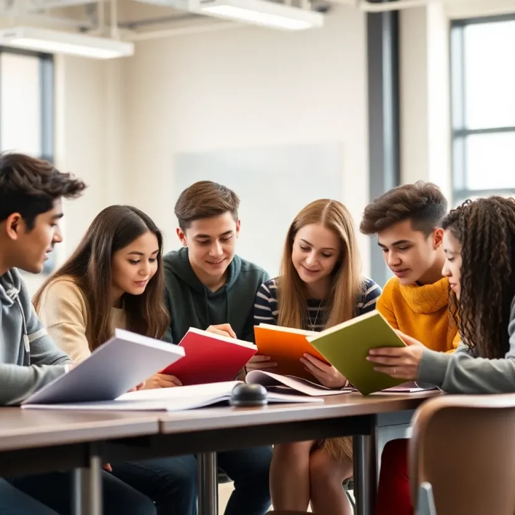 Diverse high school students studying in a classroom in Asheville