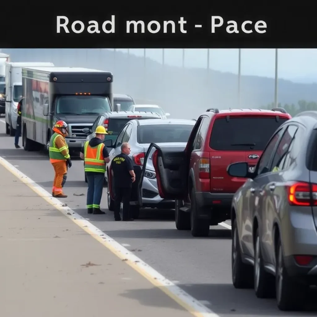 Scene of a multi-vehicle crash on a highway.