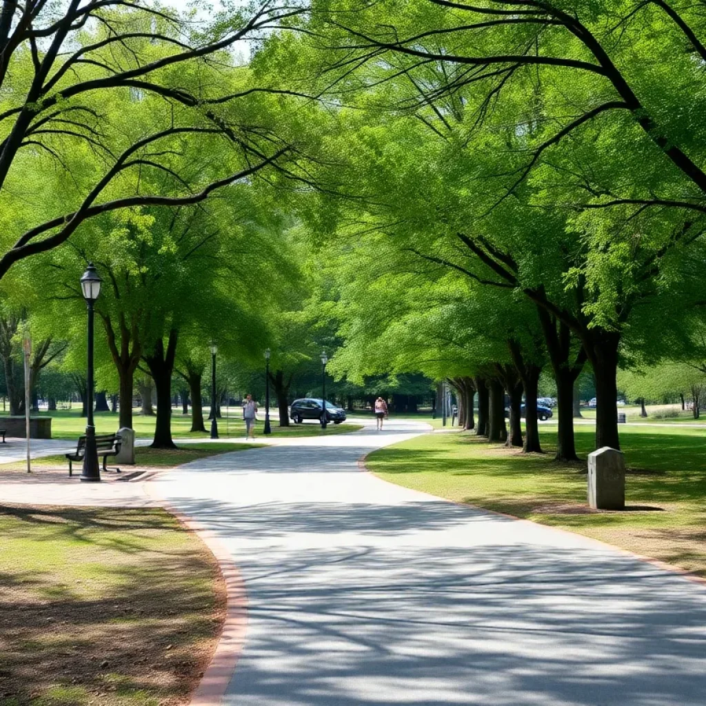 Public park in Asheville with a running path