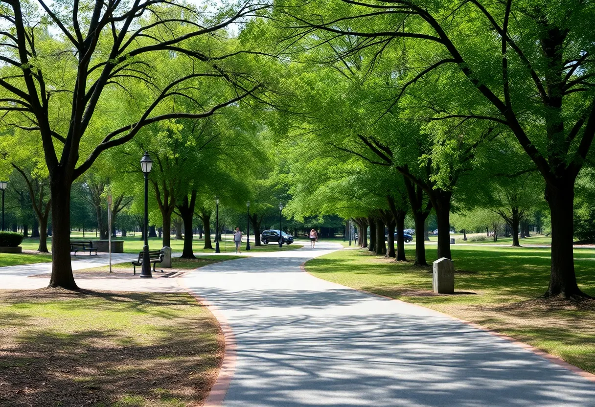 Public park in Asheville with a running path