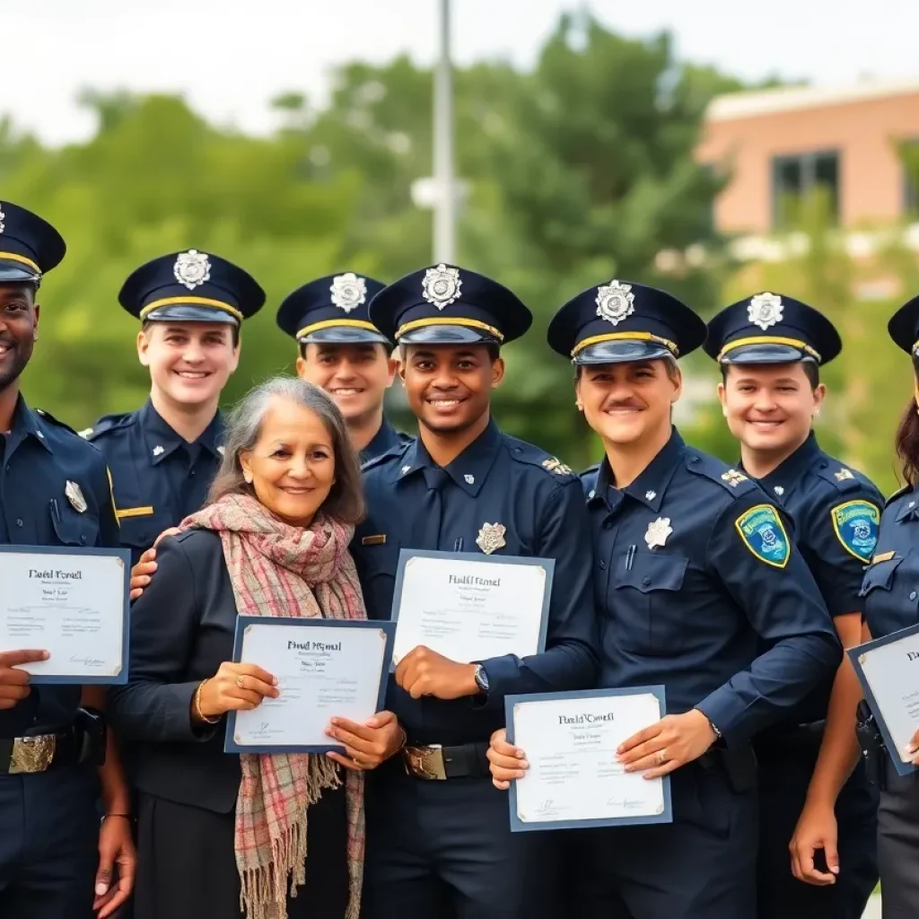 Newly graduated police officers in Asheville, NC celebrating their achievement