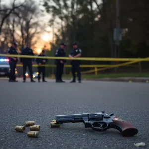 Police officers investigating a gun incident in Asheville.
