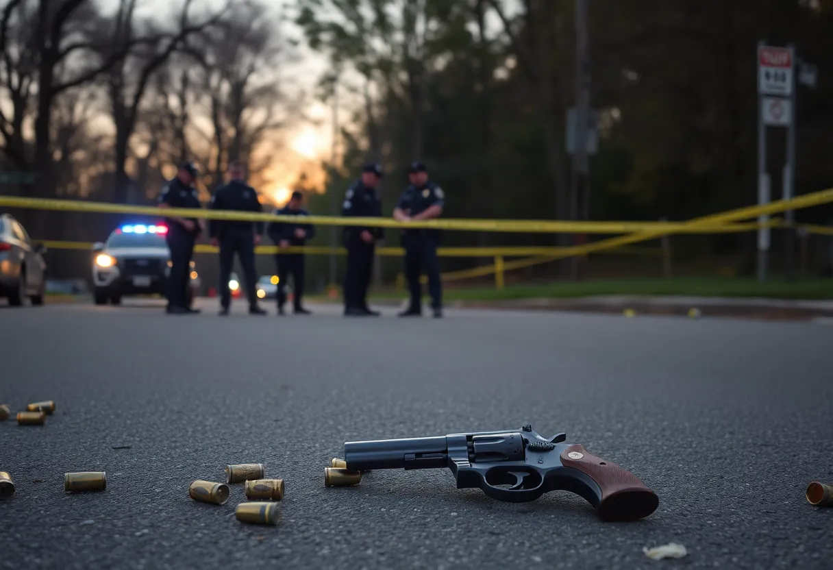 Police officers investigating a gun incident in Asheville.