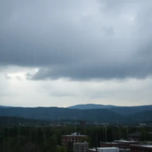 Scenic view of Asheville, North Carolina during rainstorm