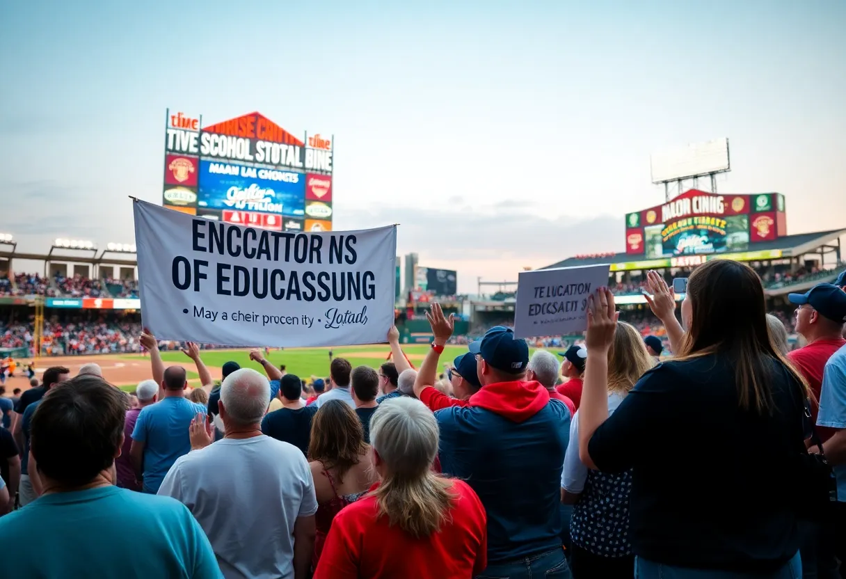 Community celebration for teachers at a baseball game in Asheville