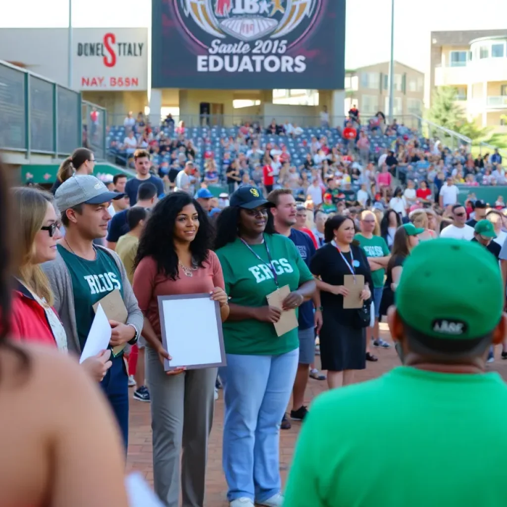 Community event honoring local educators at a baseball game