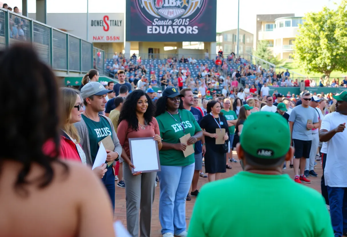 Community event honoring local educators at a baseball game