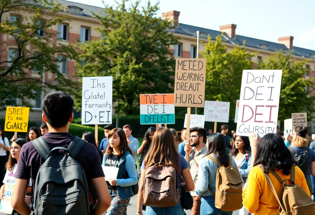 Students at university campus advocating for diversity and inclusion