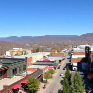 Downtown Asheville bustling with visitors and local businesses in a beautiful mountain setting.
