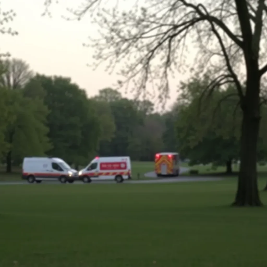 Emergency vehicles at the Folk Art Center site