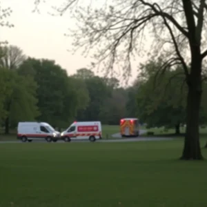 Emergency vehicles at the Folk Art Center site