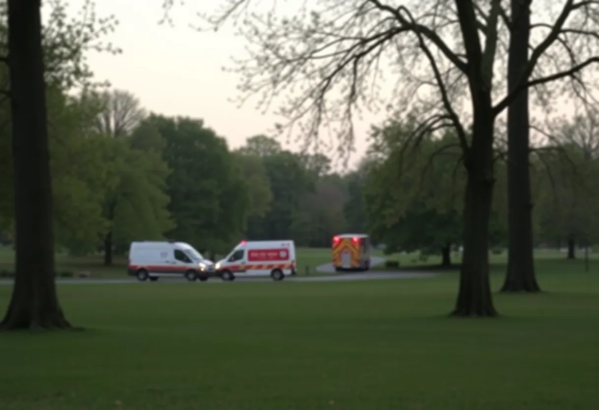 Emergency vehicles at the Folk Art Center site