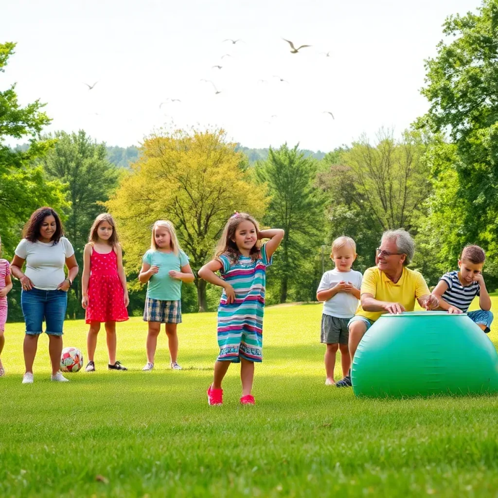 Family activities in a park in Asheville during summer