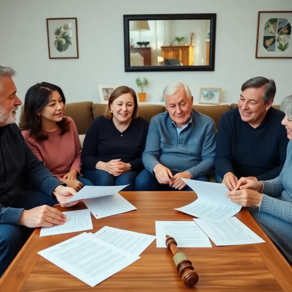 Family having a conversation about estate planning in their home.