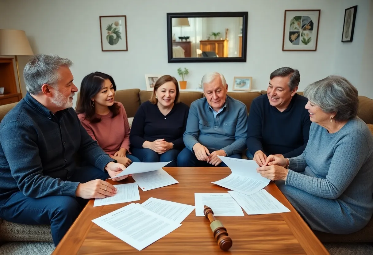 Family having a conversation about estate planning in their home.