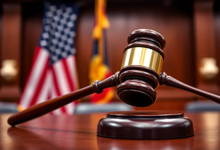 Courtroom gavel with an American flag representing Trump's tariff ruling