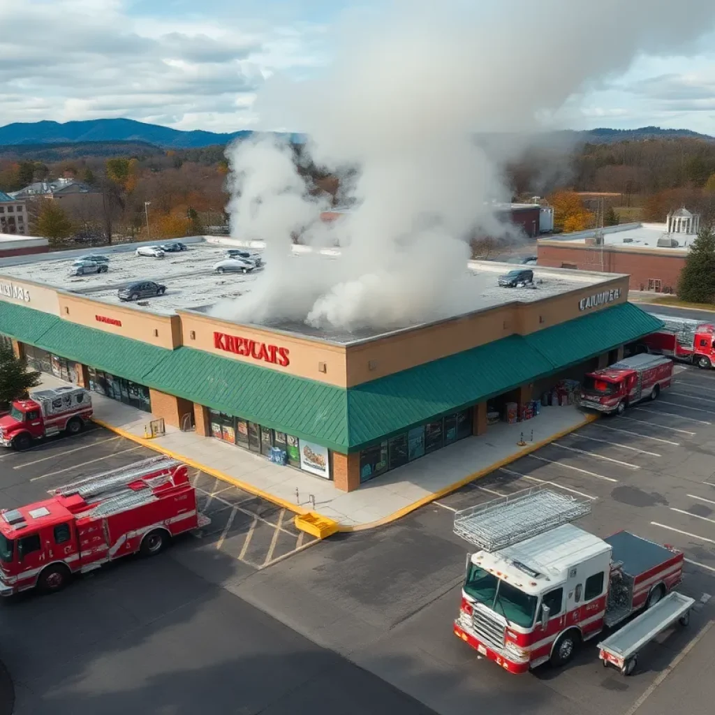 Firefighters responding to a fire at Reynolds Ingles grocery store in Asheville.