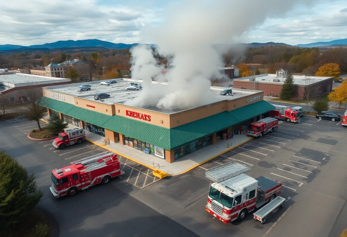 Firefighters responding to a fire at Reynolds Ingles grocery store in Asheville.
