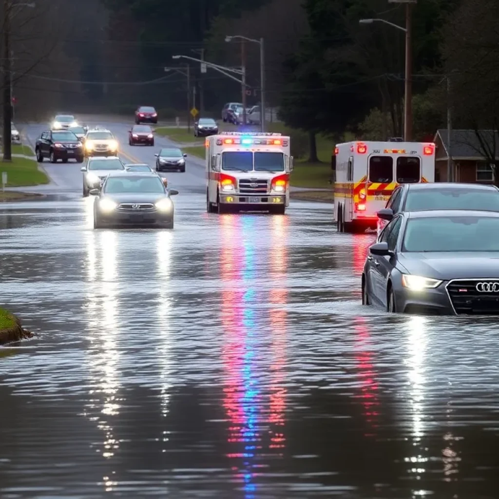 Severe flooding in Waynesville NC with emergency responders