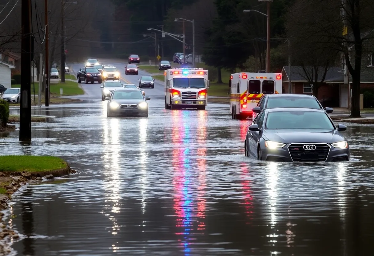 Severe flooding in Waynesville NC with emergency responders