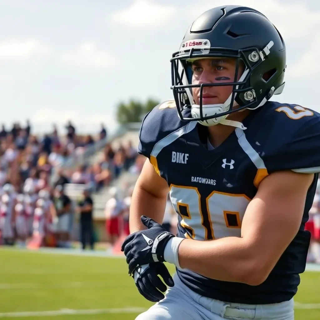 High school football player in action on the field