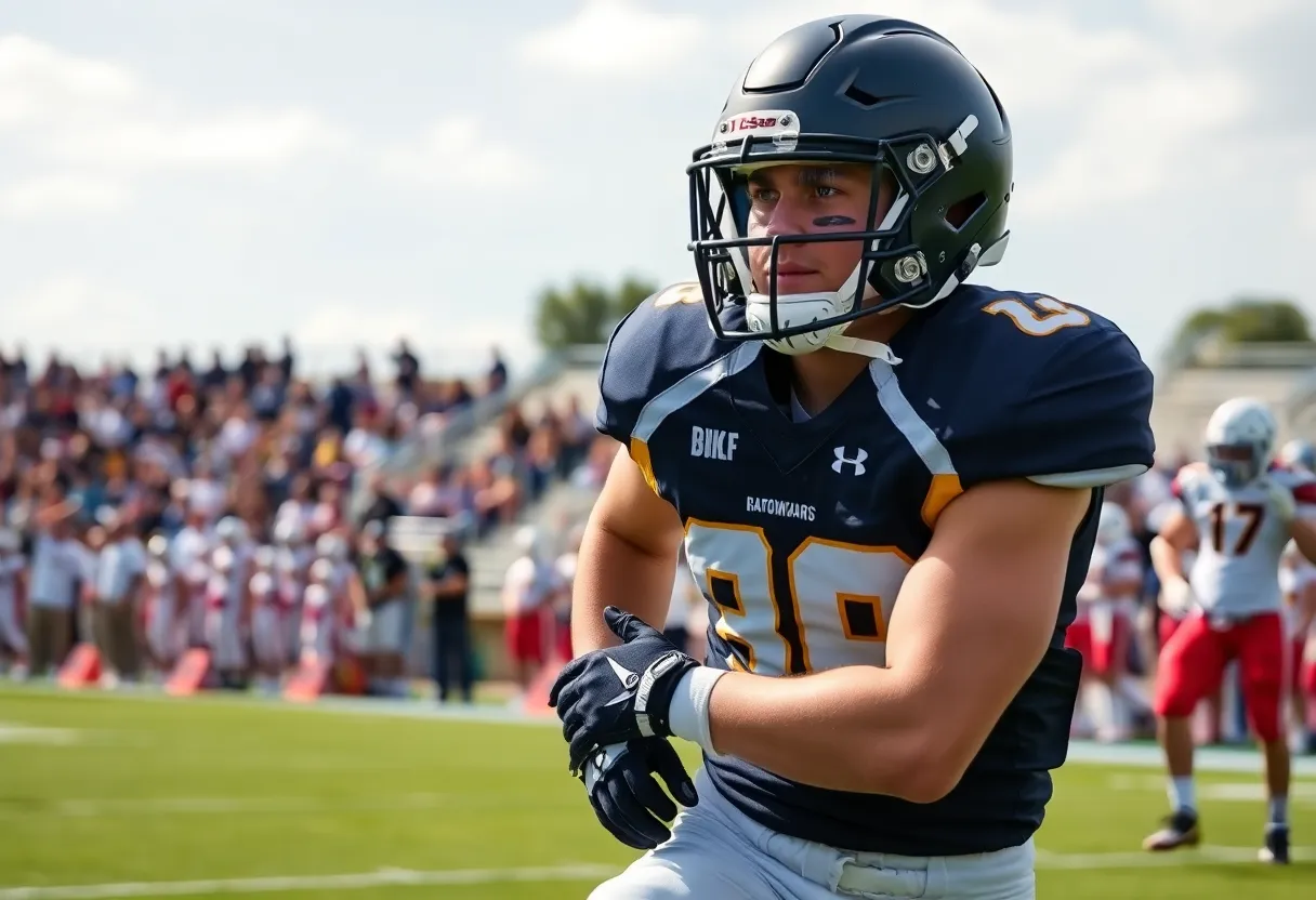High school football player in action on the field