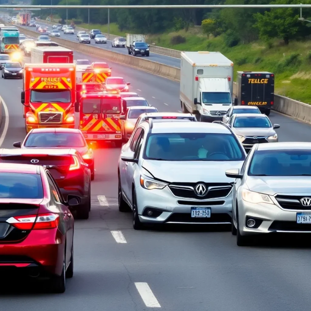 Accident scene on Interstate 26 with multiple vehicles involved.