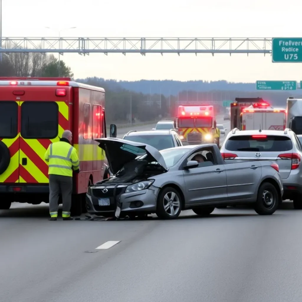 Emergency services responding to a multi-vehicle crash on the highway