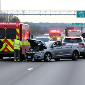 Emergency services responding to a multi-vehicle crash on the highway