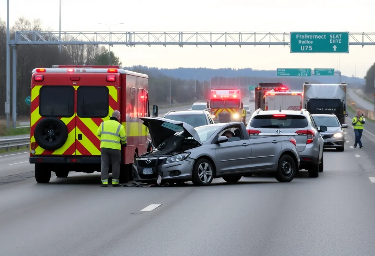 Emergency services responding to a multi-vehicle crash on the highway