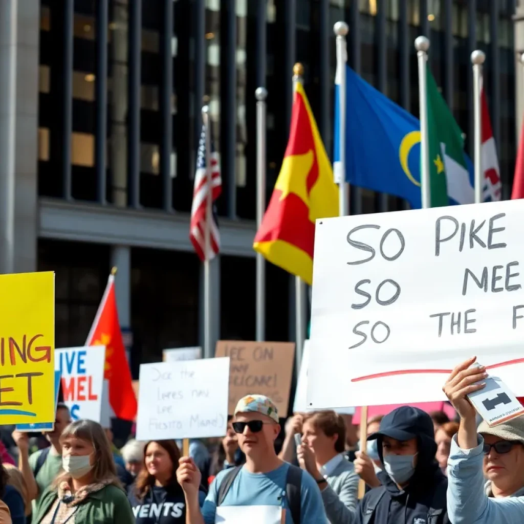 Participants at a peaceful protest in North Carolina holding signs against Trump