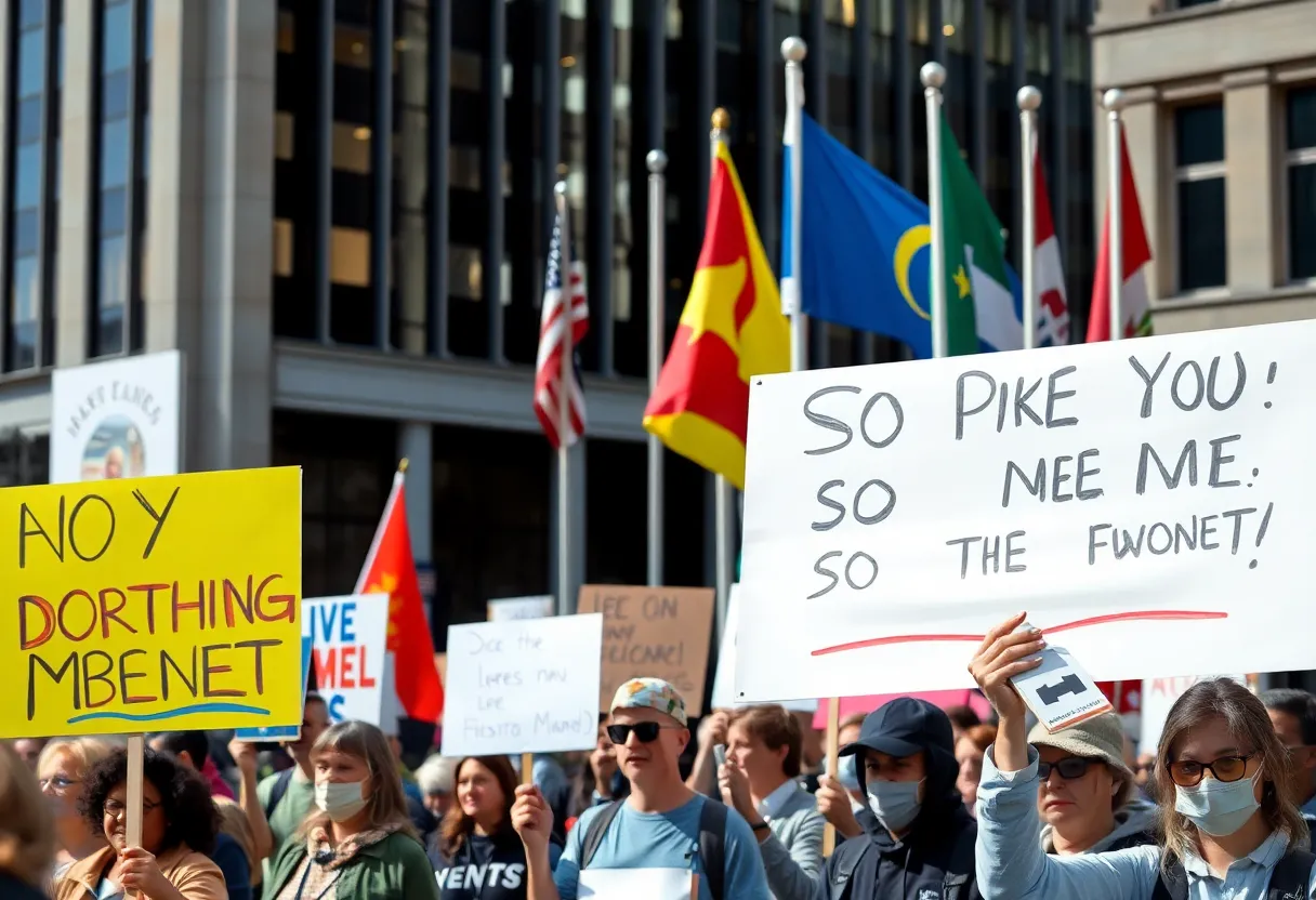 Participants at a peaceful protest in North Carolina holding signs against Trump