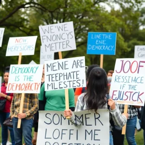 Group of peaceful protesters in Asheville park