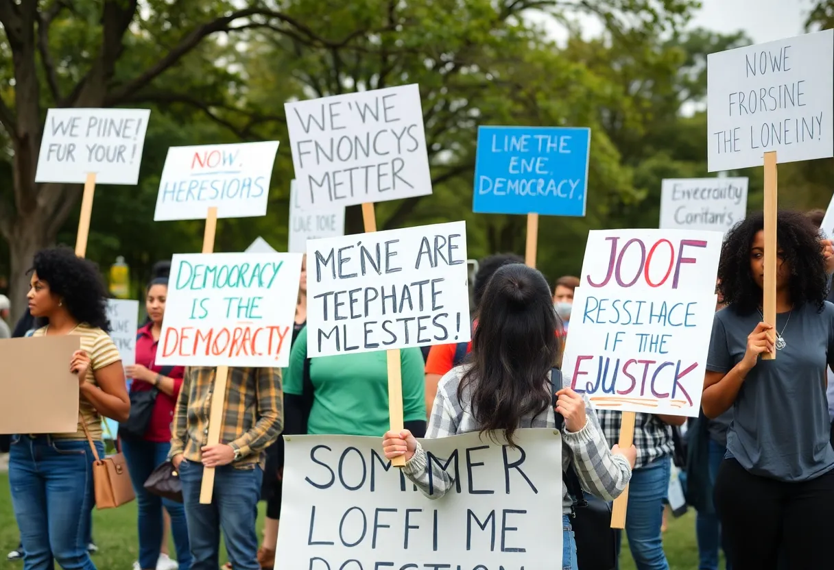 Group of peaceful protesters in Asheville park