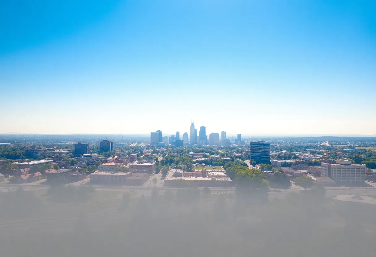 Raleigh, North Carolina skyline during an extreme heat wave